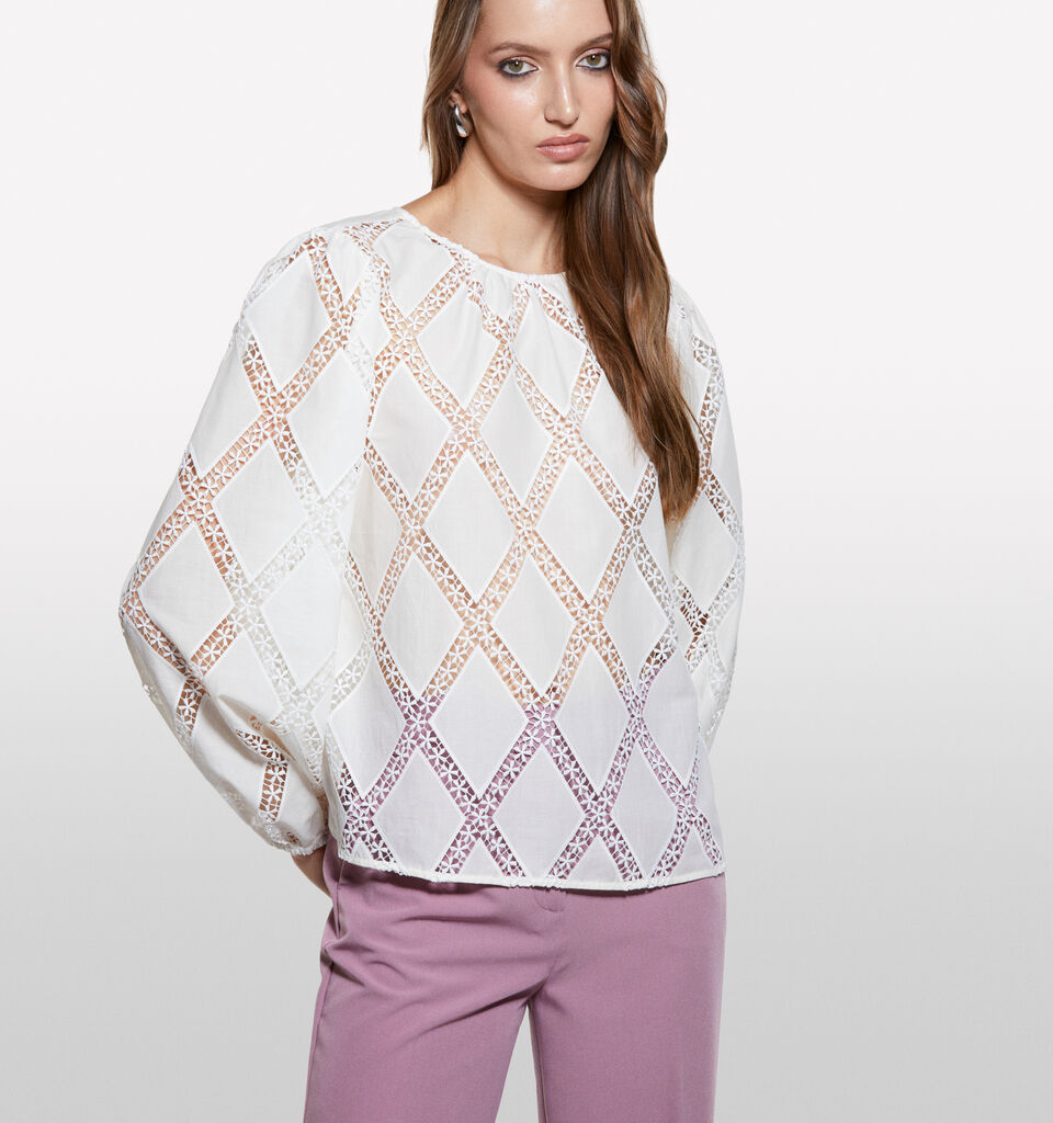 Cream white blouse with lace - women's blouses - Creamy White | Sisley image number 3